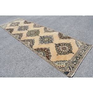 Alfombra de lana turca Vintage 37x11.9ft clásica Beige marrón Patchwork alfombra hecha a mano rectángulo látex respaldo para adolescentes 4m felpa - Product Image 2