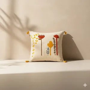 Bohemian Cactus Embroidered Square <b>Cushion</b> <b>Cover</b> for Home Decor - Product Image 2
