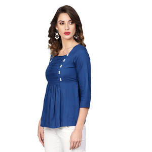 เสื้อ dobby ผ้าเรยอนสำหรับผู้หญิงสีฟ้ามีเสื้อเบลาส์และเสื้อเชิ้ตลายจุด - Product Image 1