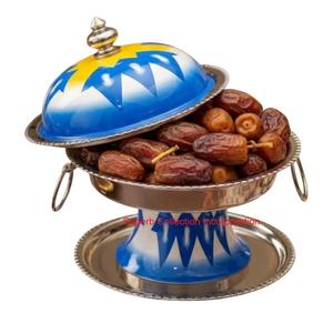 Arabic Style Metal Dates Bowl With <b>Lid</b> & Handles <b>Decorative</b> Dry Fruit Serving Dish For Ramadan & Moroccan Design Candy Container - Product Image 1