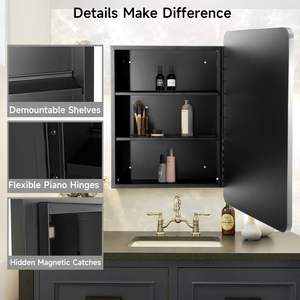 Spacious Aluminum Bathroom Medicine Cabinet with <b>Rectangle</b> <b>Mirror</b> for Home Bathrooms and Hotel Suites' Modern Restrooms - Product Image 5