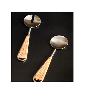 Juego de cubiertos de acero inoxidable Juego de cubiertos con mango de ratán Disponible a granel Hotel Restaurante Hogar Cuchara de acero personalizada - Product Image 5