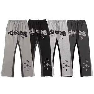 Pantalones de chándal acampanados altos de gran tamaño personalizados 2025 para hombre, ropa de calle con cintura elástica con estampado de personalidad, Patchwork de Color en contraste - Product Image 1