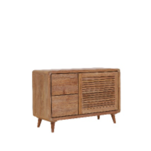 2 Drawer + 1 Side <b>Door</b> Buffet in Natural Modern Design with Side Storage Cabinets from Teak Wood Frame - Product Image 1