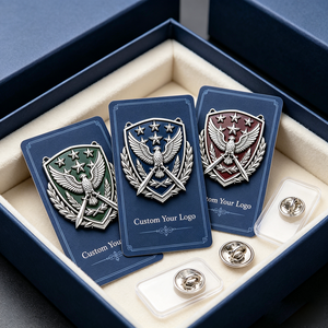 Insignias Esmaltadas Personalizadas de Escudo de Águila, Pines de Solapa de Metal Plateado, Diseño Patriótico, Regalo Empresarial - Product Image 2