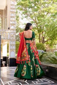La plupart des tendances Tussar Silk avec impression et travail en feuille Lehenga Choli Fabricant et fournisseur de Surat à bas prix - Product Image 5