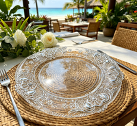 Assiettes de présentation en plastique gaufré à bordure florale argentée pour mariages, événements et banquets – Vente en gros