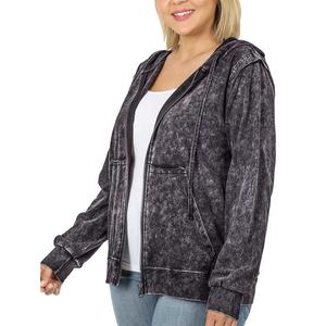 Sweat à capuche zippé vintage délavé à l'acide pour femme, 400 GSM, coton doux, tenue décontractée, fabrication OEM personnalisée, marque privée, fabricant d'usine - Product Image 4