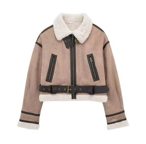 Veste à carreaux en flanelle doublée de laine d'hiver pour femmes avec bouton à capuche veste à manches longues femmes pull manteau veste de style moto - Product Image 2