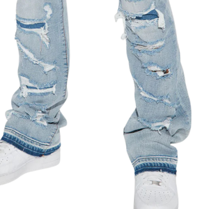 <b>Mens</b> Light Blue Washed Distressed <b>Ripped</b> <b>Jeans</b> Regular Fit Denim Casual Streetwear Fashion Trousers Vintage Style Breathable Mid - Product Image 5