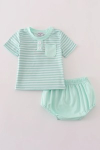 Ensemble Bloomer rayé menthe pour bébé garçon Vêtements doux et confortables pour un usage quotidien ou des occasions spéciales - Product Image 6