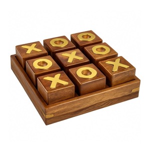 Premium Handcrafted <b>Wooden</b> Tic Tac Toe Board Luxury Tabletop <b>Game</b> Set with Golden Inlay X O Blocks for Home Office for Gifting - Product Image 1