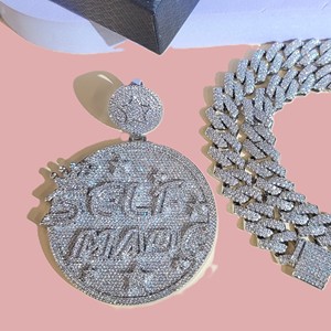 Pendentif en argent sterling S925 plaqué or blanc 14 carats bijoux hip hop glacés pendentif en diamant personnalisé avec breloques en acier - Product Image 4