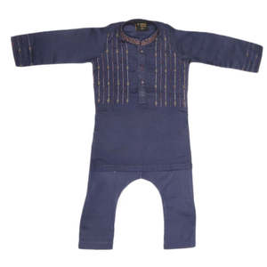 Boys Embroidered Shalwar Kameez - Navy Blue - Product Image 1