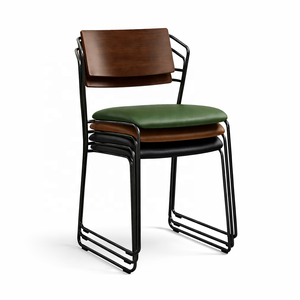 Real Leather <b>Antique</b> Stackable Dining Chair Industrial Restaurant Bistro Seating Metal <b>Frame</b> Contract Furniture Seat AKKU ART - Product Image 1