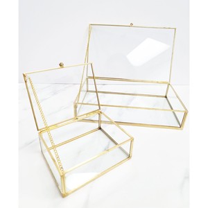 Forme rectangulaire de boîte à bijoux en métal et en verre avec le placage d'or brillant finissant la bonne qualité de conception simple pour l'organisation - Product Image 4
