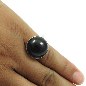925พลอยโอนิกซ์สีดำธรรมชาติแหวนทรงกลมเงินแท้เครื่องประดับทำมือราคาโรงงานโดยตรงขายส่ง - Product Image 2