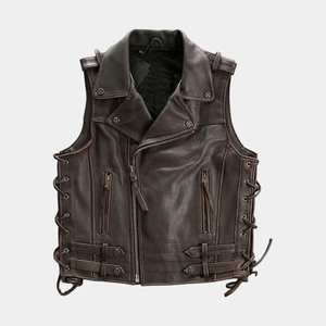 Gilet de moto en cuir de vache véritable unisexe, hiver, haute qualité, design personnalisé, col en V, décontracté, respirant, coupe-vent, extérieur - Product Image 1