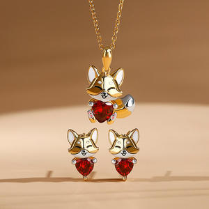 Ensemble de bijoux fins en argent sterling Jeulia Hug Me Baby Fox Heart Cut - Product Image 4