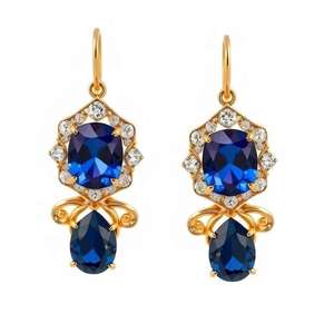 ต่างหูห้อยทรงหยดน้ำพลอยสีน้ำเงิน 4.5 นิ้ว 10 กรัม รูปทรงแปดเหลี่ยมและทรงหยดน้ำ ประดับด้วยเพชร CZ เงินแท้ 925 ชุบทอง 18K ของขวัญสำหรับเธอ - Product Image 5