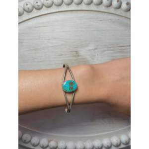 Navajo Handmade Kingman Turquoise & Sterling <b>Silver</b> <b>Cuff</b> <b>Bracelet</b> Cultural Collectible Jewelry - Product Image 4