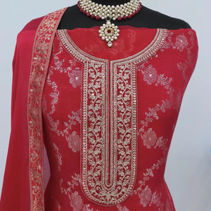 เสื้อแจ็คการ์ดวิสคอสแท้ปักผ้าไหม dupatta สำหรับงานแต่งงานฤดูหนาวพื้นด้านในของซาลวาร์คาเมซหมายเลขรุ่นแฟนซี - Product Image 1