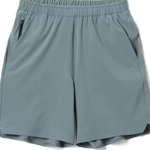 Nouveaux shorts d'été pour hommes en coton uni à taille haute, double pli, pantalon ample à cinq points, fermeture éclair, style décontracté tricoté - Product Image 2