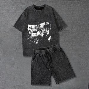 Conjunto de Camiseta y Pantalones Cortos de Verano para Hombre con Logotipo Personalizado, Ligero, de Algodón, Estilo Urbano, para Gimnasio y Fitness, Dos Piezas - Product Image 1