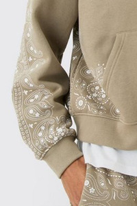 Nouveau à la mode Taupe surdimensionné Boxy Paisley bordure fermeture éclair à travers graphique basiques à capuche coton mélangé Top vente hommes sweats à capuche - Product Image 5