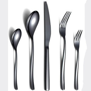 Vente en gros de couverts modernes de luxe, cuillère, fourchette, couteau, couverts en métal, ensemble de couverts noirs en acier inoxydable pour fête - Product Image 1
