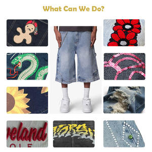 Custom Ultra Baggy hombres grandes pantalones cortos de mezclilla bolsillo de trabajo Cargo Jorts Cadena Media cintura pantalones de pierna ancha tejido verano botón - Product Image 5