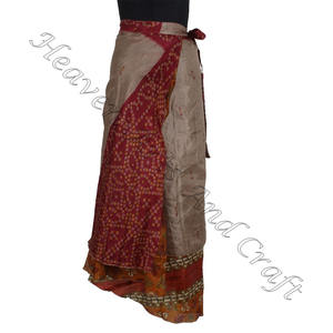 Designer Multi Colour Two Layer Silk Sari Wrap <b>Skirt</b> Boho Stylish Multi Color <b>Summer</b> Wear Comfortable Fashion Boho Hippie Style - Product Image 3