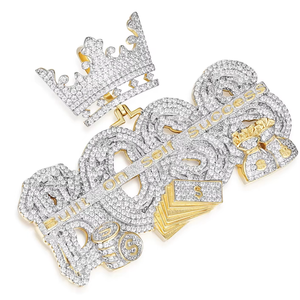 Pendentif de luxe en argent 925 plaqué or rhodié 14 carats avec moissanite taille ronde, motif couronne, pour le succès, pendentifs et breloques raffinés, cadeau - Product Image 1