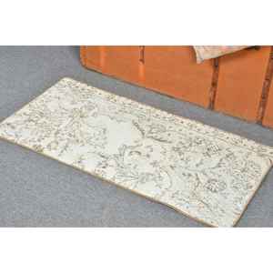 พรมวินเทจขนาด 1.6x3.3 ฟุต พรมตุรกีขนาดเล็ก พรมขนสัตว์สีขาวลายปะติด - Product Image 3