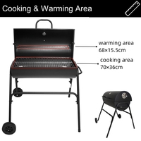 Barbecue à charbon de bois de grande taille en acier avec revêtement en poudre, en forme de tonneau, avec table latérale