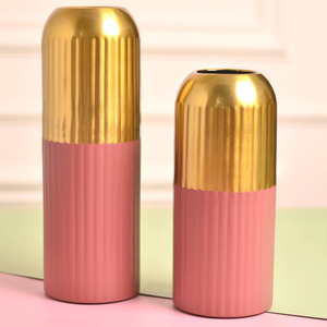 Florero de metal superventas para decoración de Mesa del hogar y la Oficina, floreros hechos a mano con acabado dorado y rosa - Product Image 2