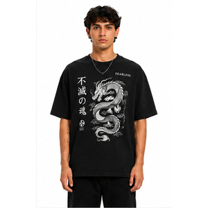 เสื้อยืดโอเวอร์ไซส์สีดำลายกราฟิกสำหรับผู้ชาย สไตล์วินเทจ สตรีทแวร์ พิมพ์ลายผ้าฝ้าย ทรงไหล่ตก ฮิปฮอป แฟชั่นลำลอง - Product Image 1