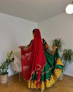 Afghan Kuchi Vintage Bridal Wedding Dress Lace Zippers Embroidery Design Multicolored Tribal Women's Breathable Natural Waist - Product Image 3