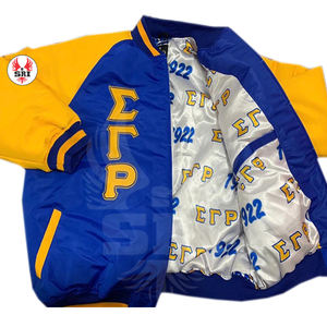 Venta al por mayor de chaquetas personalizadas bordadas con letras para hombre, chaquetas largas transpirables de poliéster rojo Bomber Varsity Regular Fit para hombre - Product Image 6