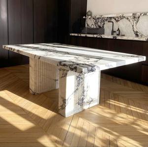 Table à manger ovale moderne en marbre français, îlot de cuisine en granit, comptoir en pierre artificielle, table de salle à manger de luxe légère pour salon - Product Image 5