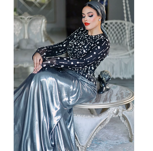 Elegante Vestido de Noche Antiestático, Transpirable, Vintage, Ecológico, con Patrón, Lentejuelas, Satén, Largo hasta el Suelo, Encaje, Cristal, Flores, Perlas - Product Image 5