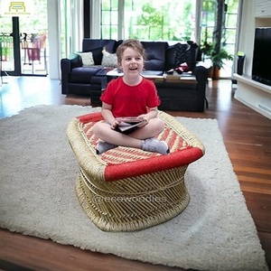 Design moderno Praça Em Forma Vermelha PVC Footrest Otomano Console Confortável Sentado Stool Woven Top Portátil Osso Embutimento Sala - Product Image 1
