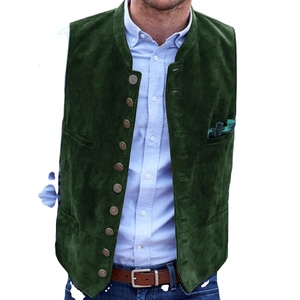 Gilet de Costume Décontracté Homme EDGECO en Cuir Véritable Marron Velours Givré, Col en V, Simple Boutonnage, Sans Manches, Tissu Tricoté - Product Image 6