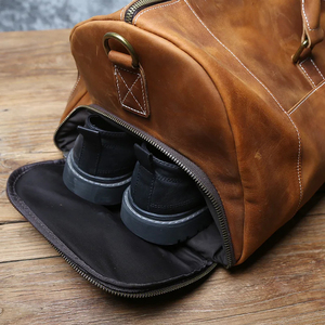 Leather Weekender Duffel Bag with Zipper Closure and Adjustable Strap for Travel - Product Image 4