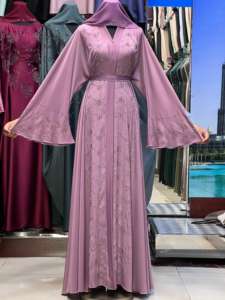 Abaya Modeste de Dubaï en Gros, Perlée et Pailletée, à Manches Longues, Traditionnelle Musulmane, Faite à la Main, pour Mariage, en Polyester Respirant, Col en V pour Femme - Product Image 2
