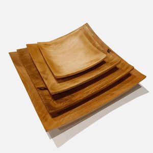Plateaux de service carrés en bois de teck naturel faits à la main, vaisselle de cuisine écologique pour la présentation de collations, desserts, fruits et salades - Product Image 5