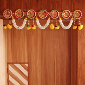 Divyakosh bandanwar 38-inch toran แบบดั้งเดิมสำหรับตกแต่งบ้านงานปักแนวตั้ง Pom Pom mogra Flower สำหรับ Diwali - Product Image 1