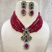 Ensemble collier et boucles d'oreilles tendance moderne en laiton perlé de qualité supérieure, 4 couches, pour mariage, pour femme