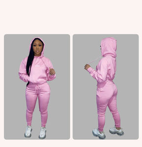 Conjunto Deportivo de Invierno para Mujer, Talla Grande, Color Sólido, 100% Algodón, Sudadera con Capucha y Pantalones Jogger de Dos Piezas - Product Image 5