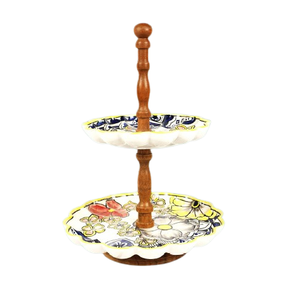 Soporte de pastel moderno único con latón decorativo, clásico, elegante, de 2 niveles, de madera y cerámica, soportes de pastel de calidad, herramientas de cocina - Product Image 1